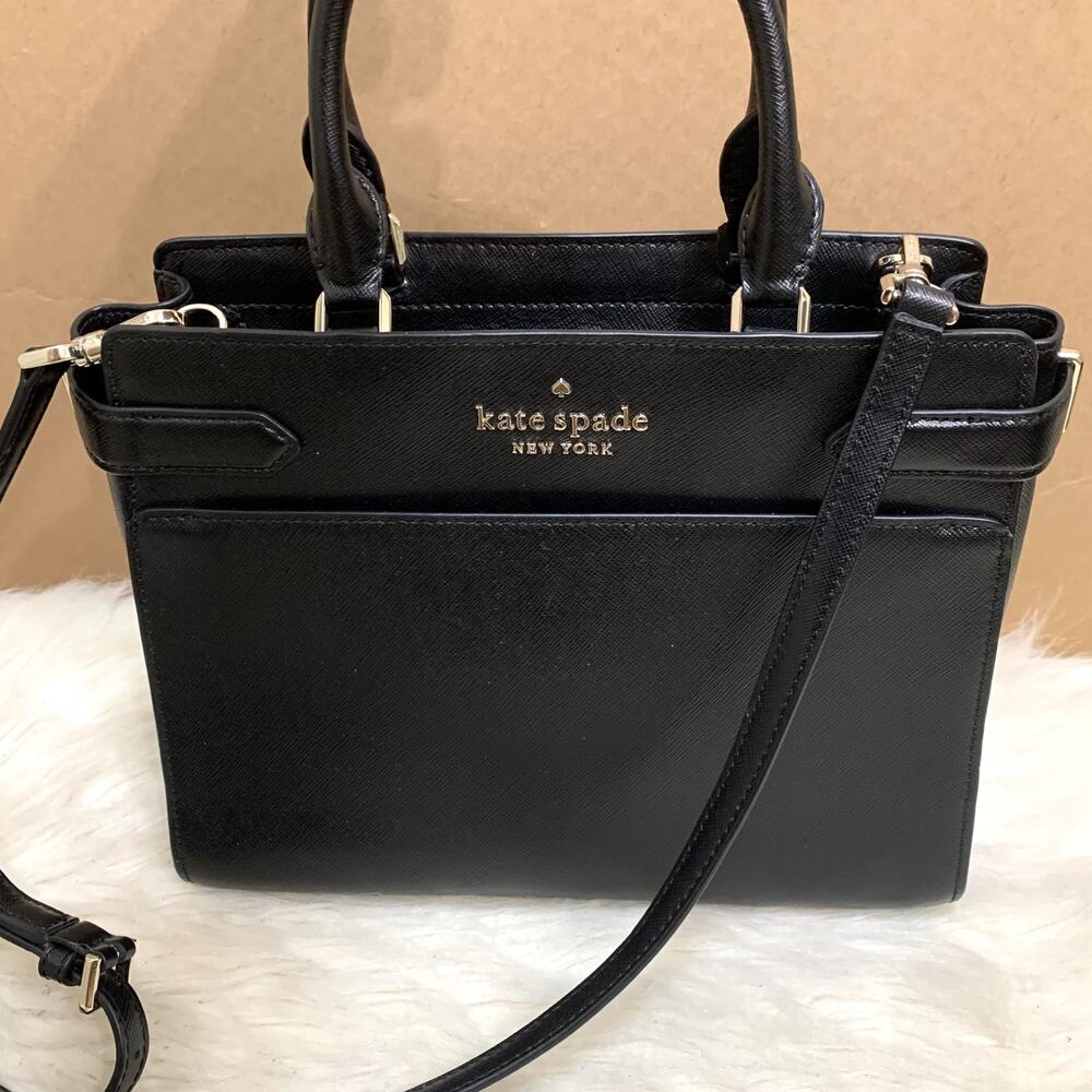 KATE SPADE Black Saffiano Leather STACI Structured Satchel w/XBody Strap